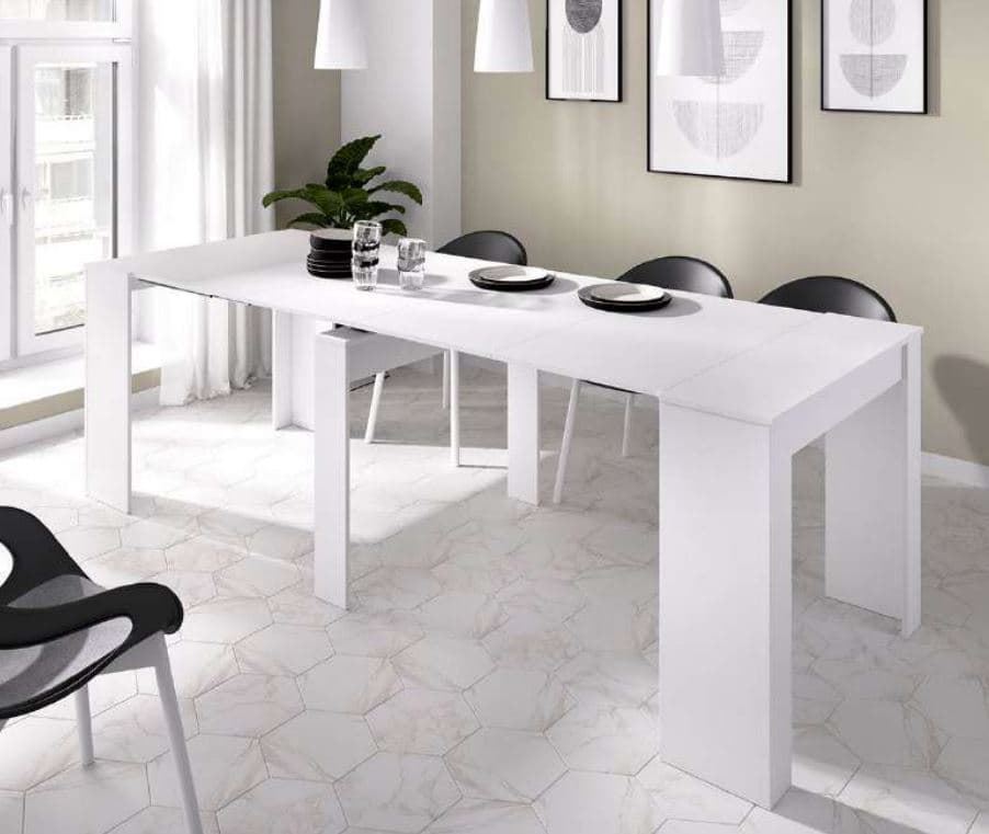 CONSOLA EXTENSIBLE A MESA DE COMEDOR 54-239x90 cm COLOR BLANCO BRILLO - Imagen 1