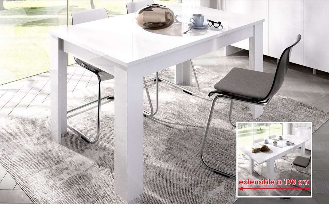 MESA EXTENSIBLE COMEDOR 140-190x90 cm COLOR BLANCO BRILLO - Imagen 1