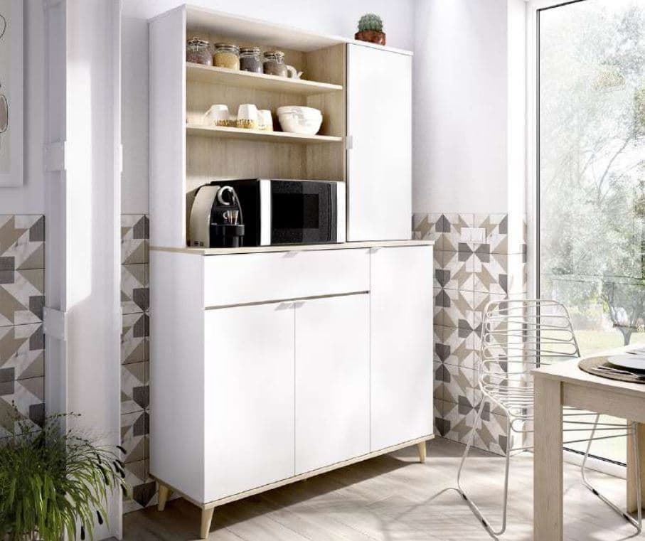 MUEBLE AUXILIAR 120x40x191cm EN COLOR BLANCO/MADERA NATURAL - Imagen 1