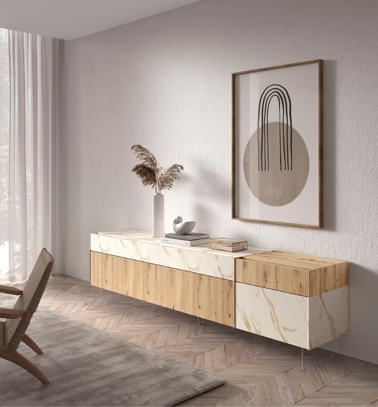 Mueble auxiliar madera mármol - Imagen 1