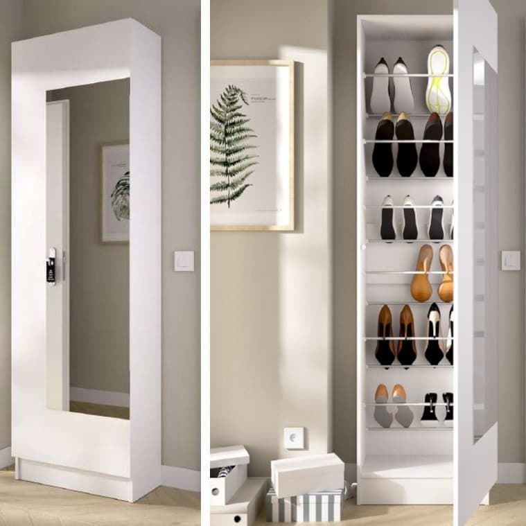 MUEBLE ZAPATERO CON PUERTA DE ESPEJO EN COLOR BLANCO - Imagen 1